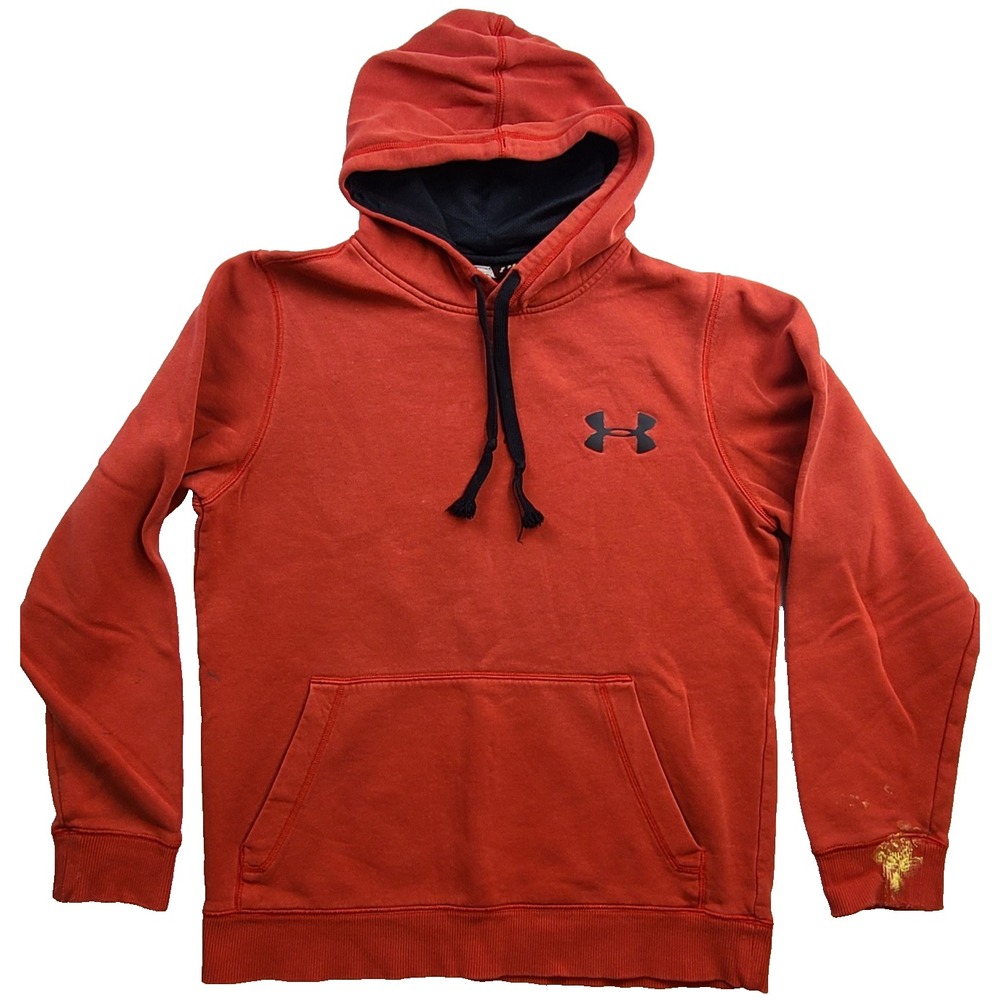 Under Armour Hoodie SM/P Loose Fit Red Orange Pullover Black Logo Lined Hood